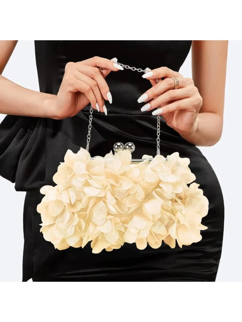 Elegant Floral Evening Clutch Purse with Detachable Chain for Wedding & Party